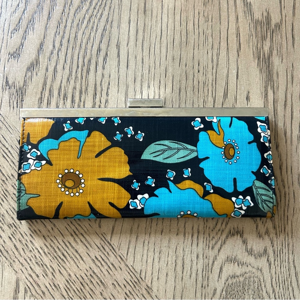 VTG Mid Century Small Clutch Purse Gold Blue EUC Mod